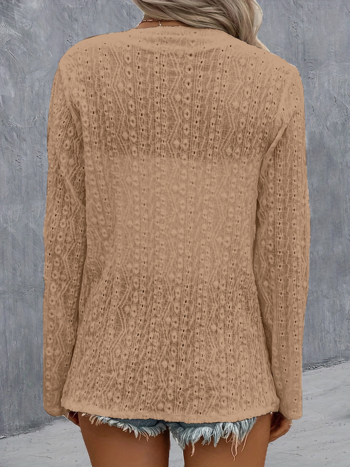 Eyelet Roll-Tab Sleeve Cardigan Back