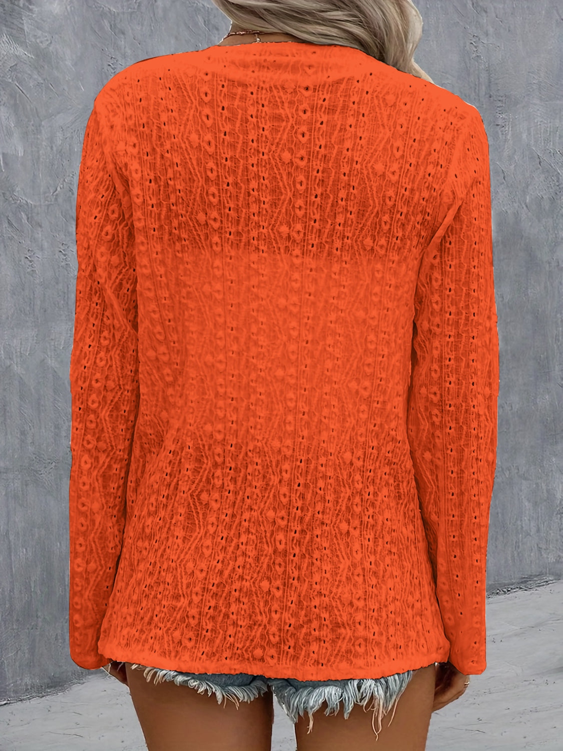 Eyelet Roll-Tab Sleeve Cardigan back