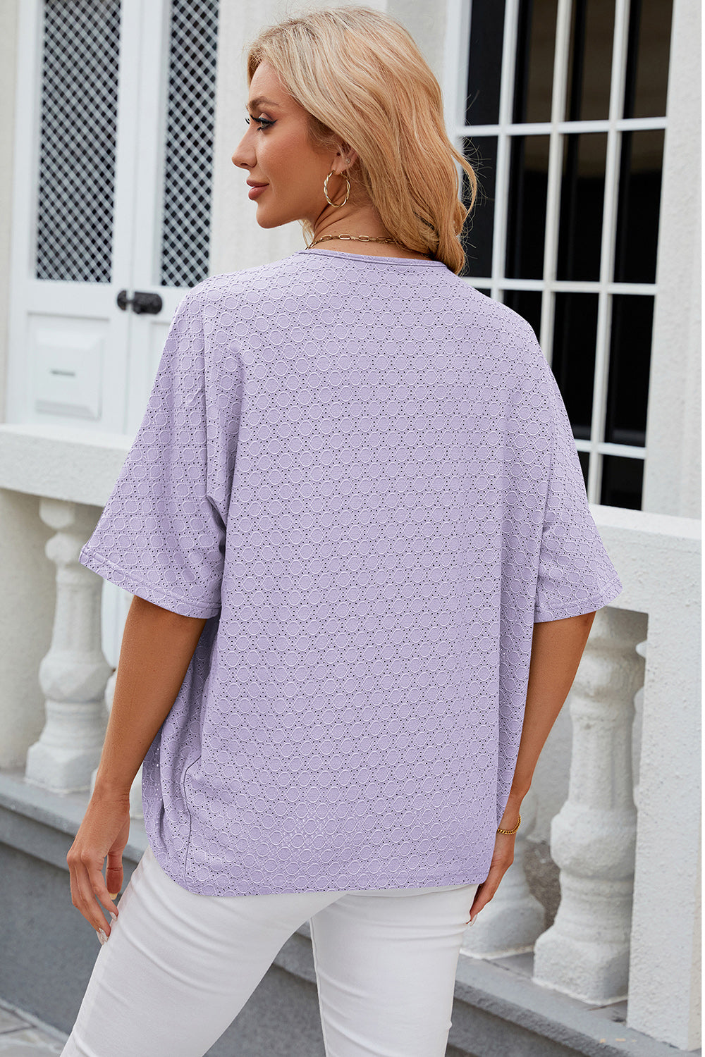 Eyelet Open Front Half Sleeve Cardigan Back