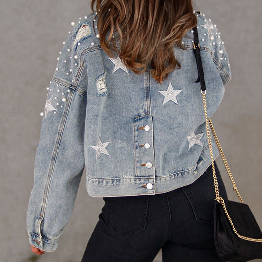Bead Detail Denim Jacket Back