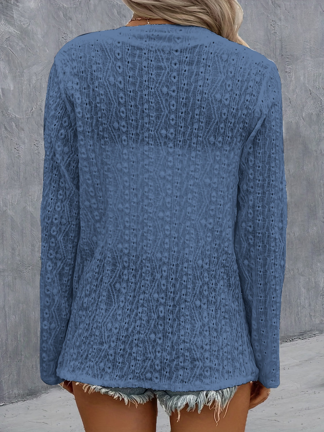 Eyelet Roll-Tab Sleeve Cardigan Back