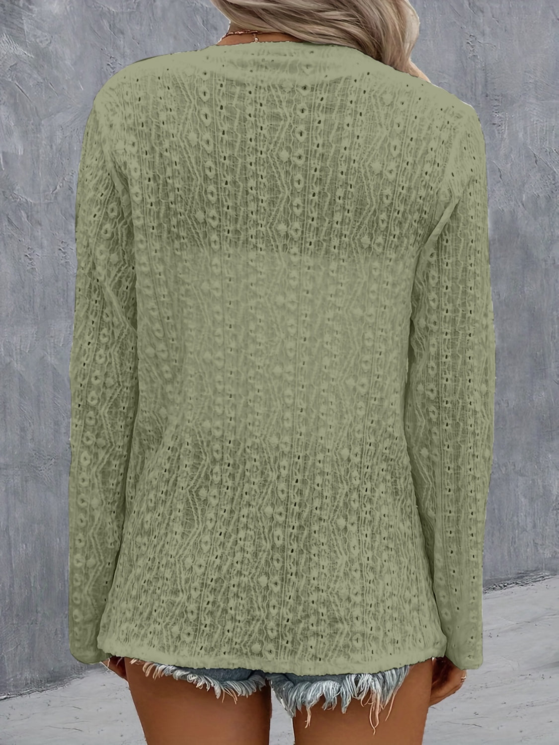 Eyelet Roll-Tab Sleeve Cardigan Back