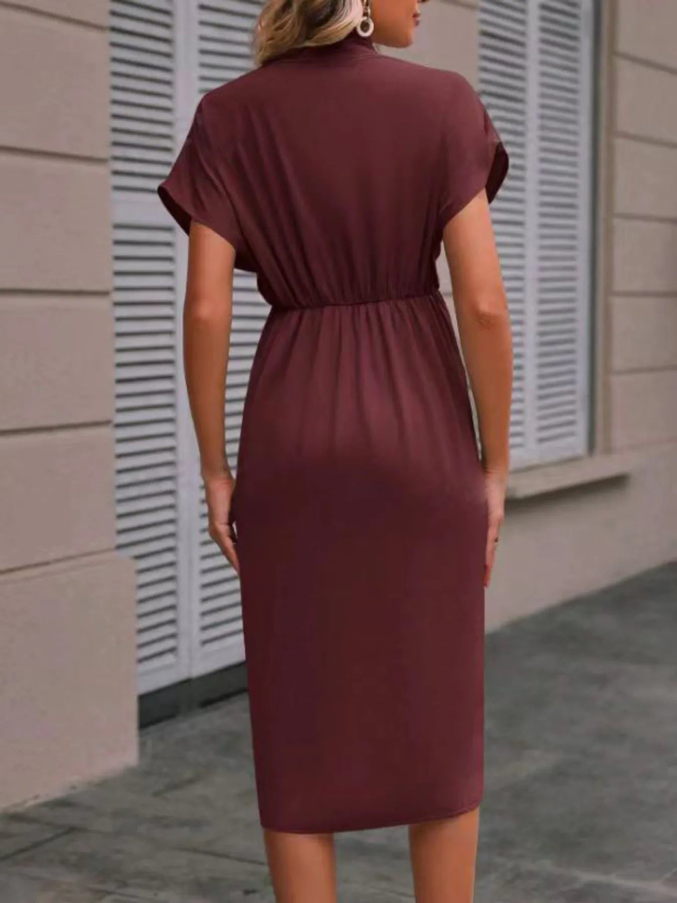 Ruched Surplice Short Sleeve Dress Back