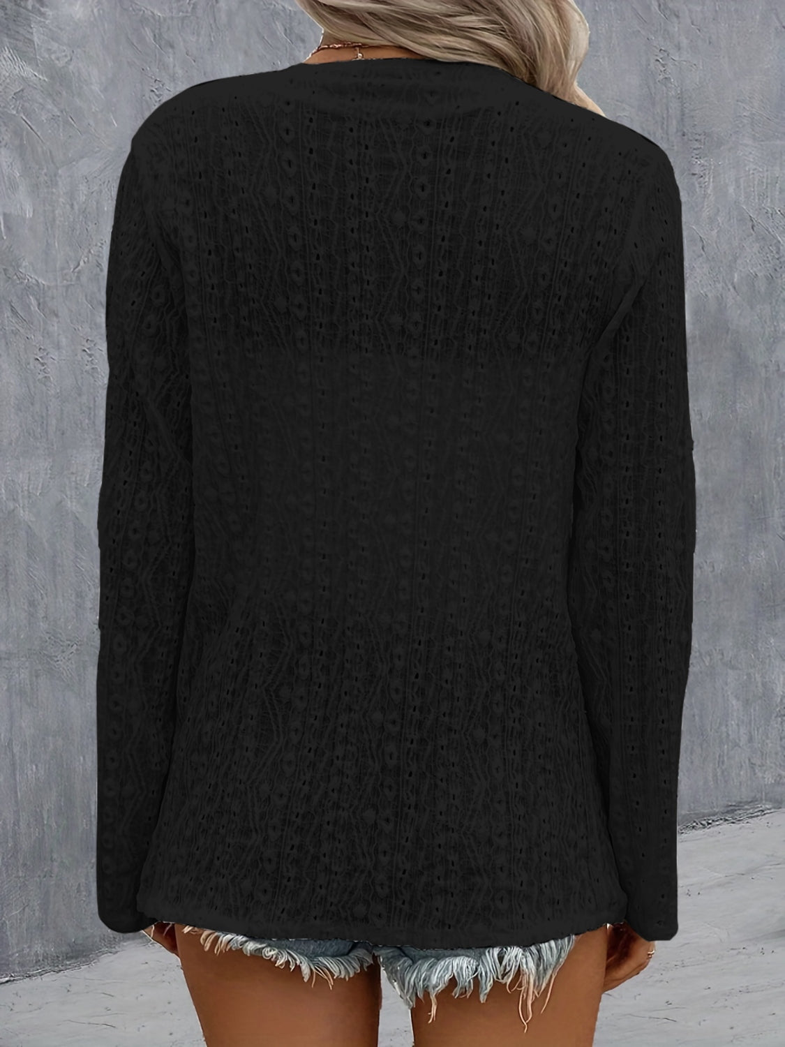 Eyelet Roll-Tab Sleeve Cardigan Back