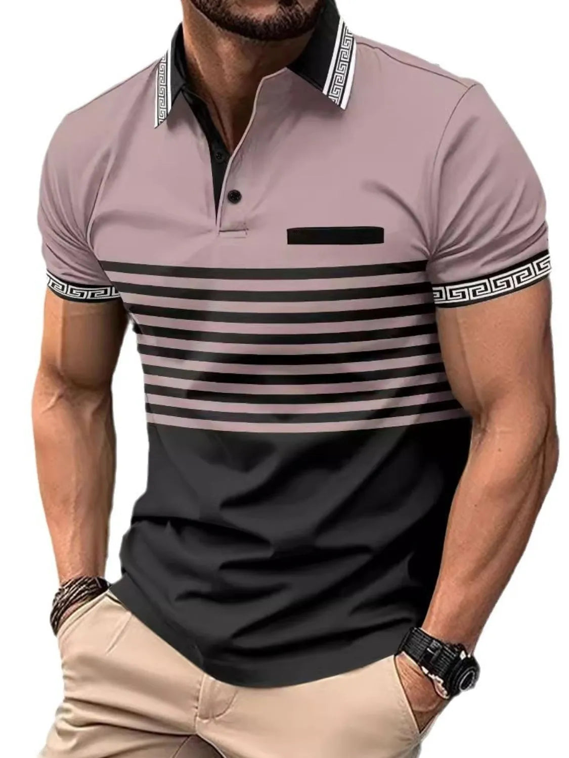 Men's Full Size Striped Collared Neck Short Sleeve Polo Plus Size