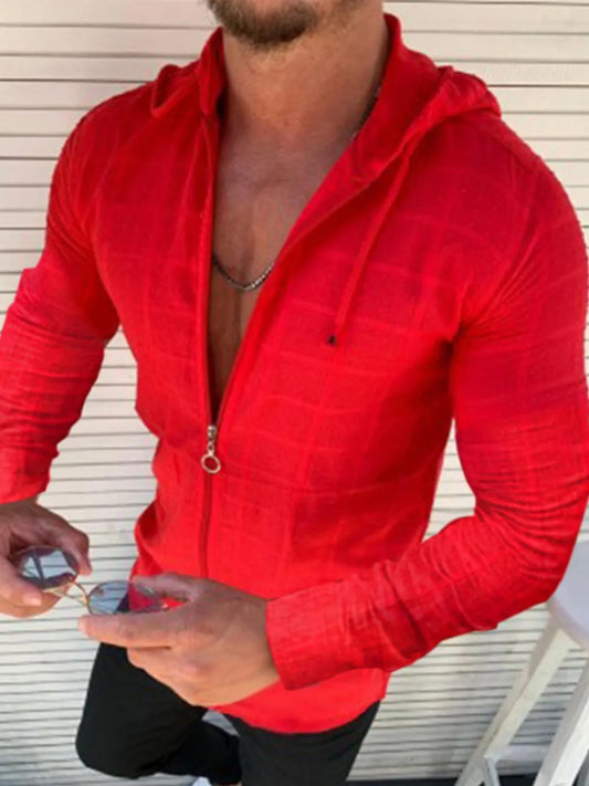 Men's Full Size Zip Up Long Sleeve Hooded Top Plus Size