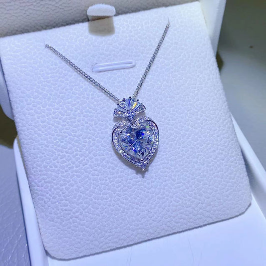 3 Carat Moissanite 925 Sterling Silver Heart Pendant Necklace