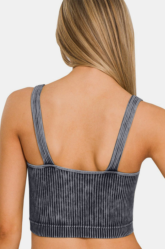 Zenana Washed Ribbed Cropped V-Neck Tank Back