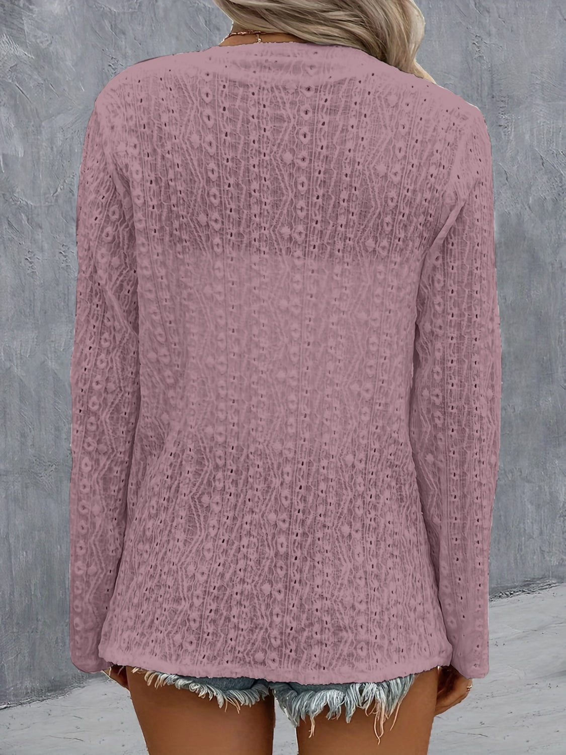 Eyelet Roll-Tab Sleeve Cardigan Back