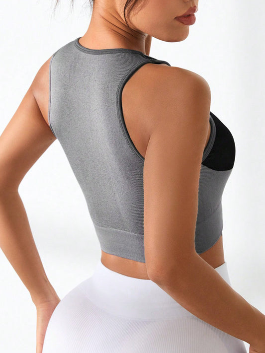 Color Block Round Neck Active Tank Back