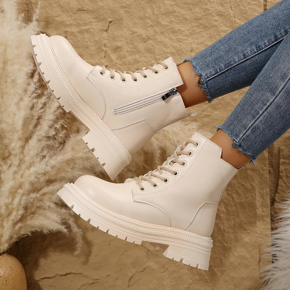 Lace Up Platform Boots with Side Zip