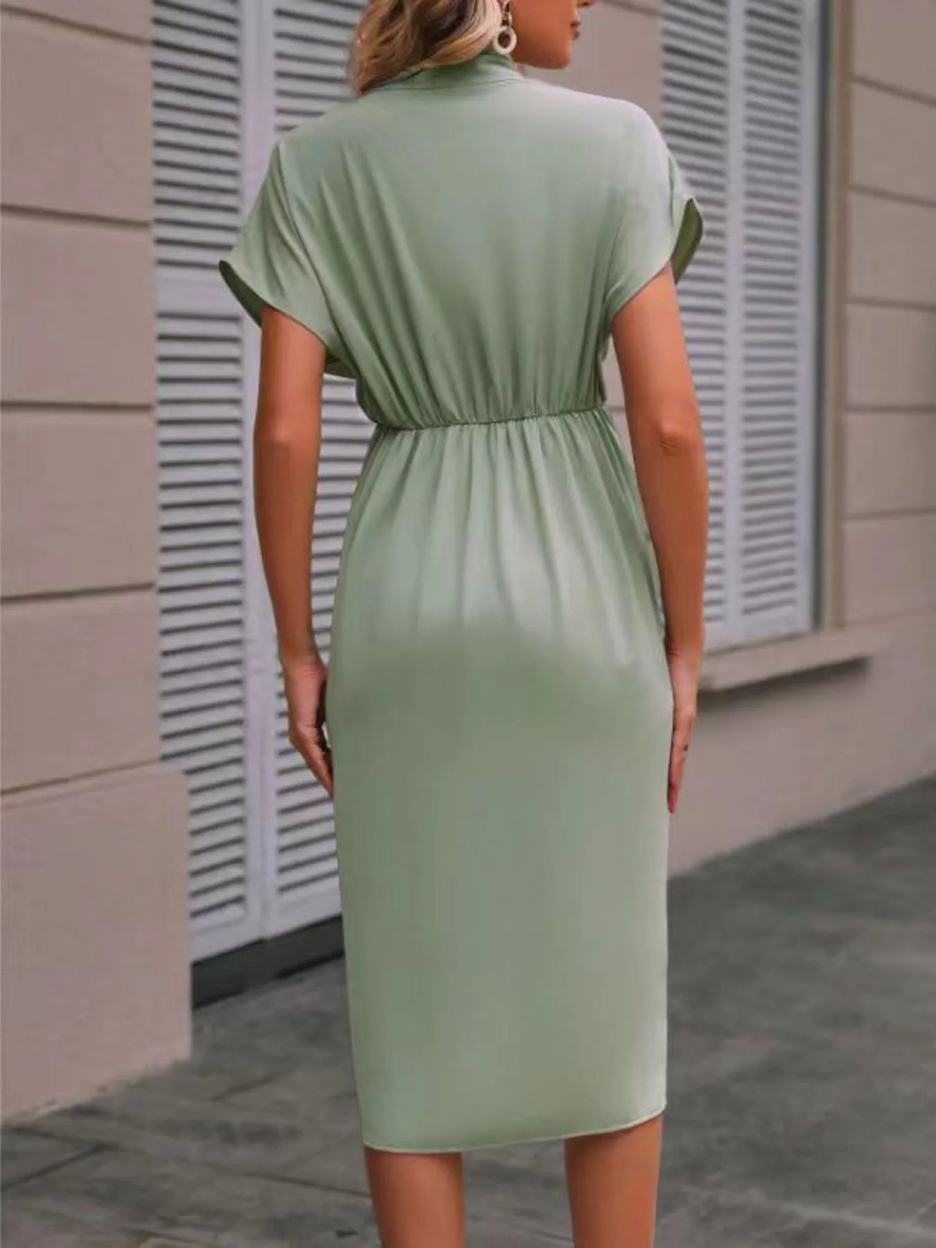 Ruched Surplice Short Sleeve Dress Back