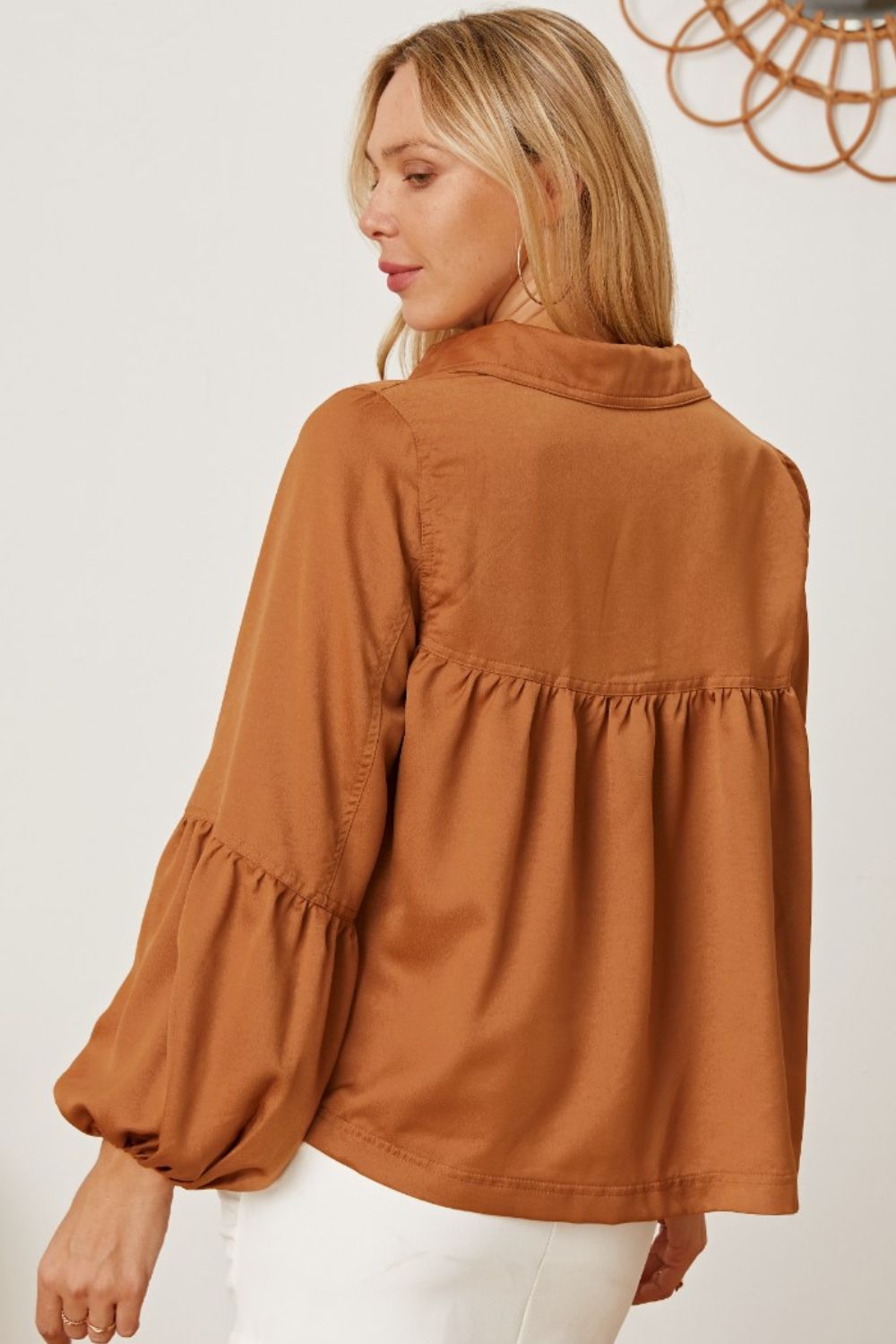 Balloon Sleeve Collared Neck Blouse Back