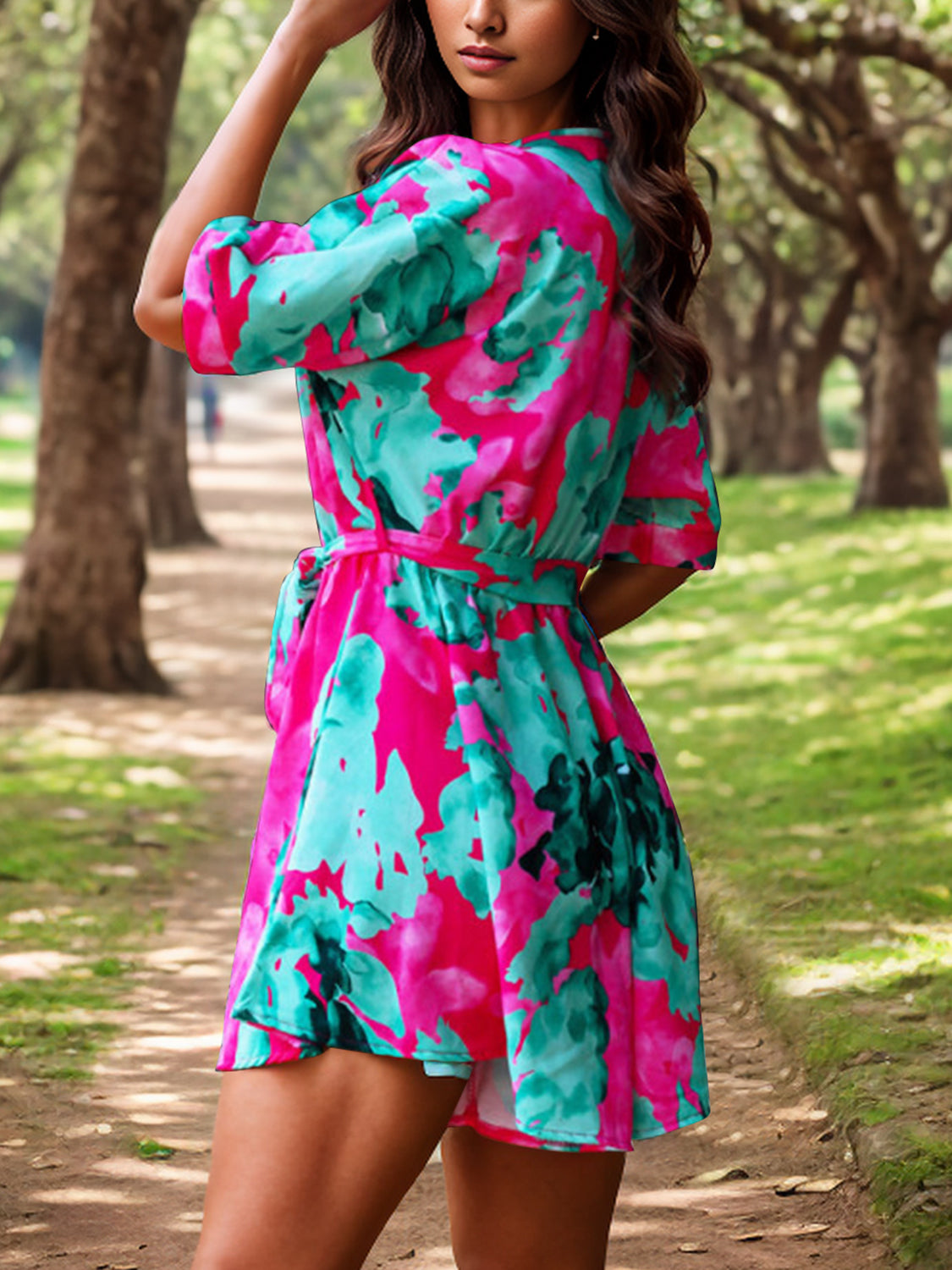 Printed Surplice Half Sleeve Romper Side