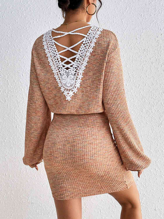 Lace Detail V-Neck Mini Dress Back