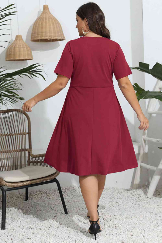 Plus Size Round Neck Openwork Dress Back