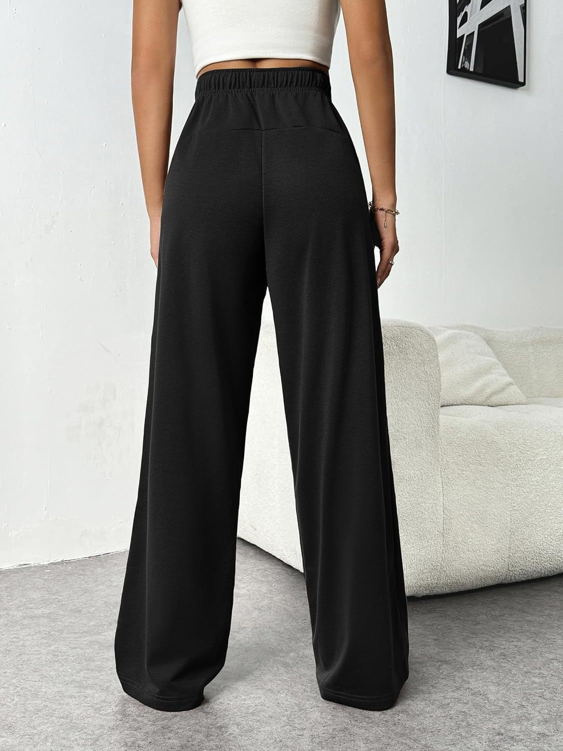 Drawstring Wide Leg Pants with Pockets Back