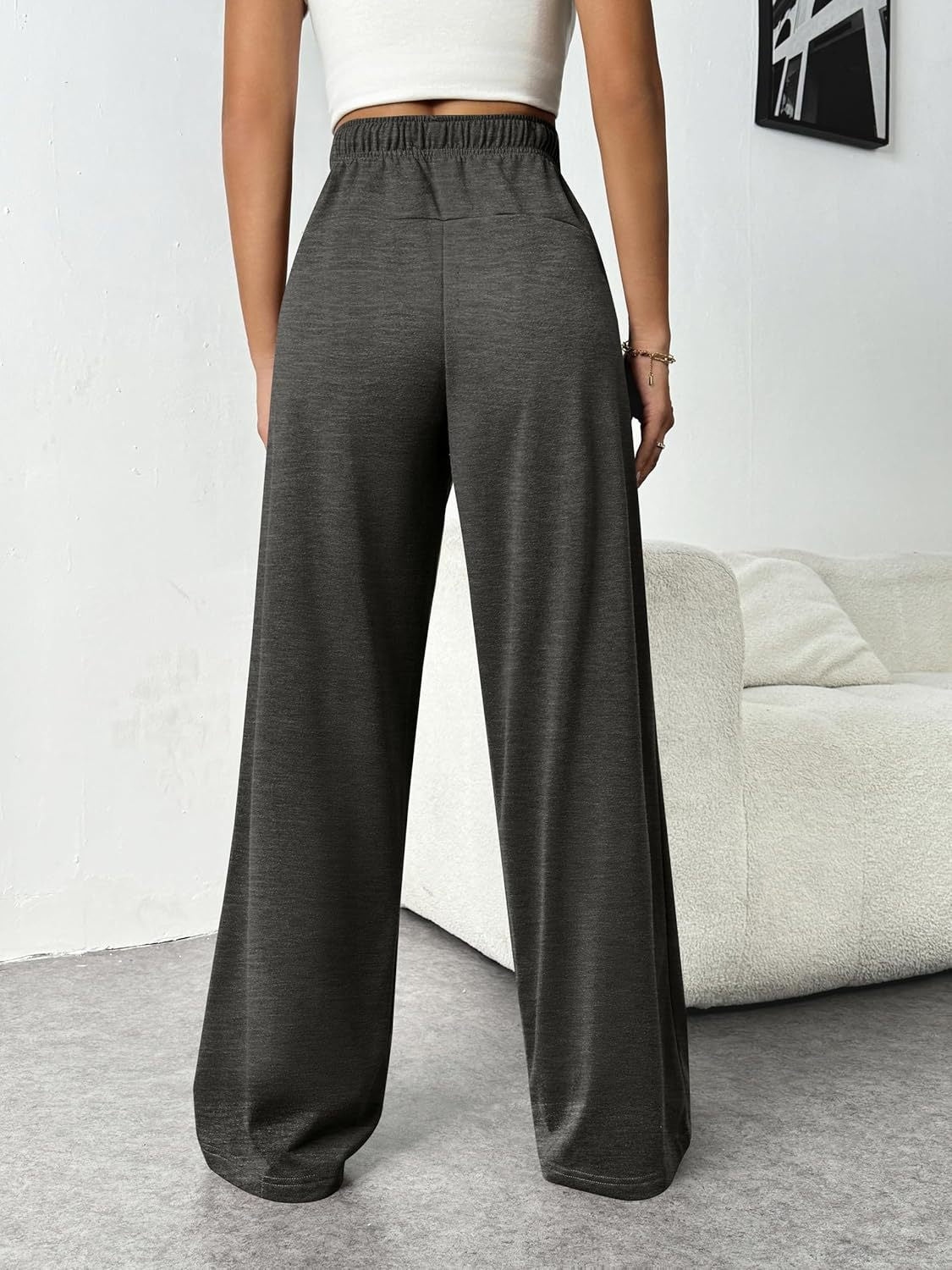 Drawstring Wide Leg Pants with Pockets Back