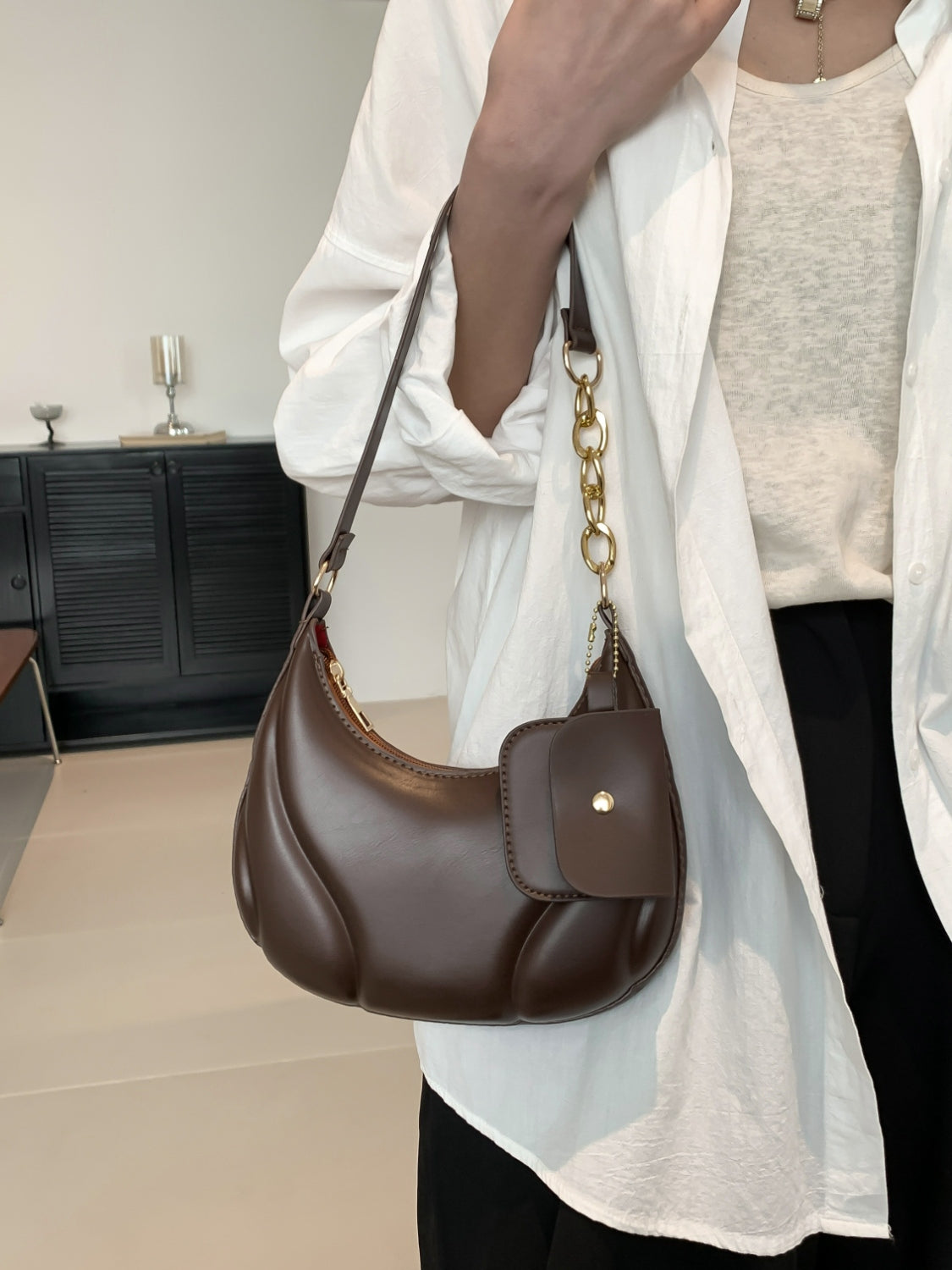 PU Leather Shoulder Bag with EarPods Bag