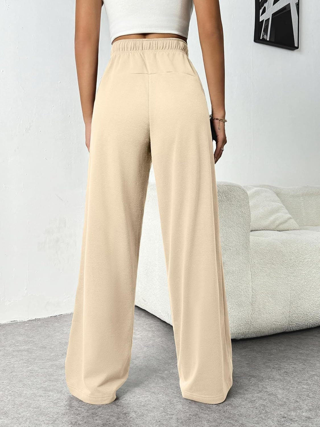 Drawstring Wide Leg Pants with Pockets Back