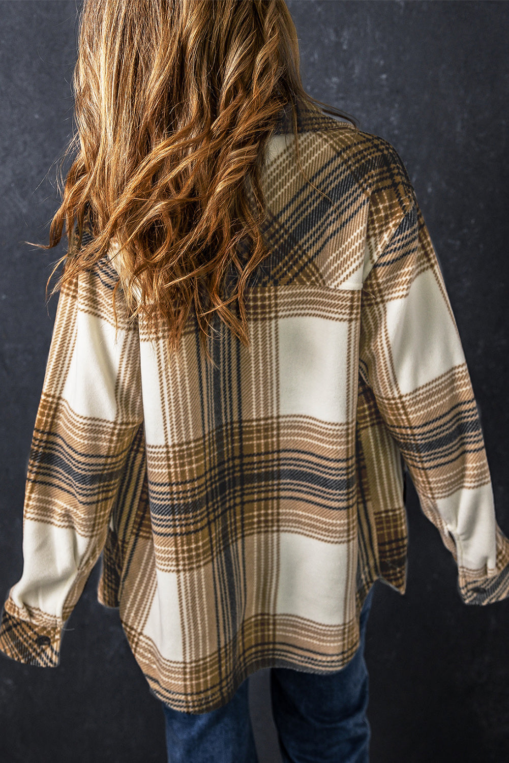 Plaid Pocketed Dropped Shoulder Coat