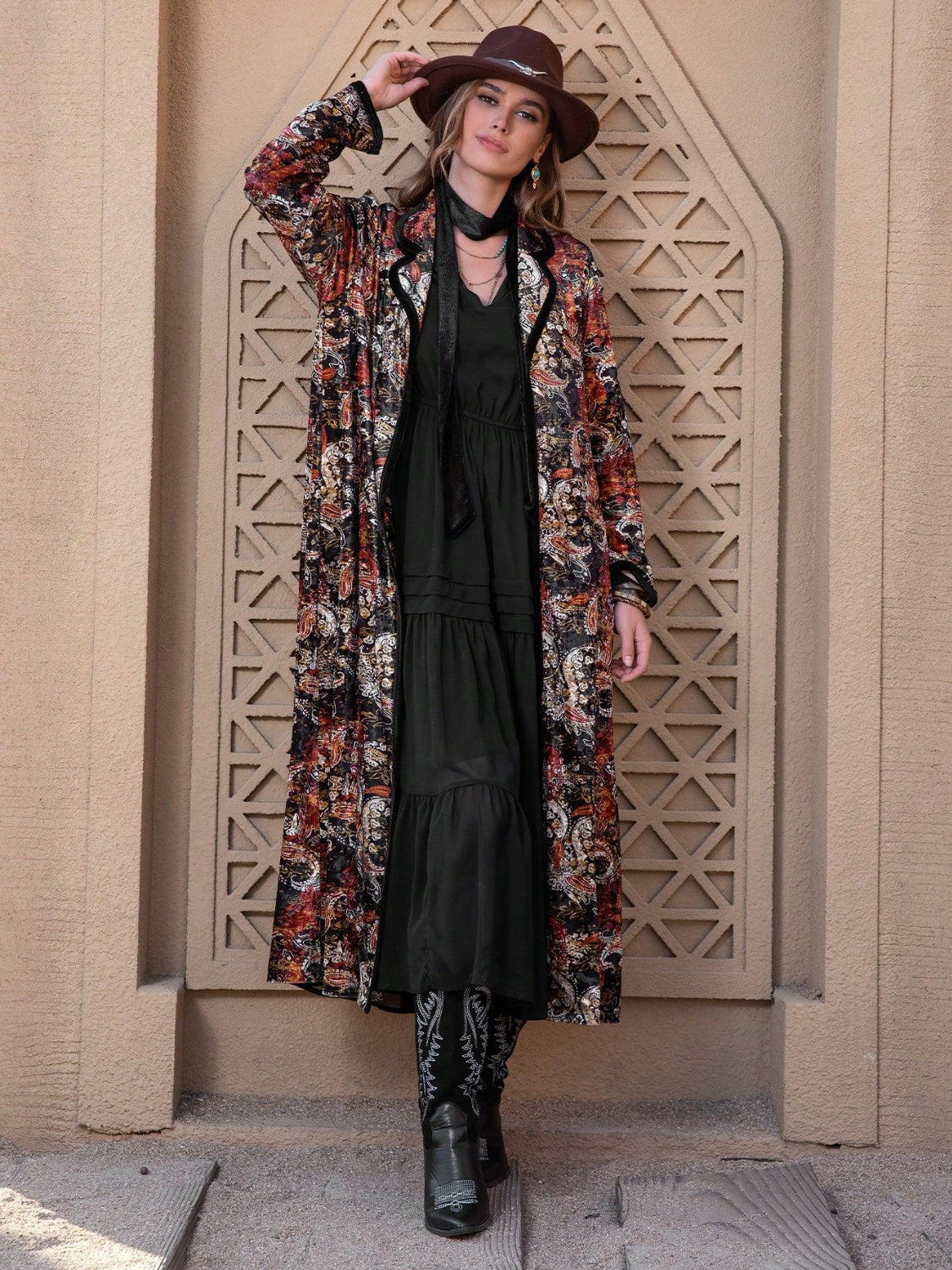 Printed Open Front Long Sleeve Outerwear