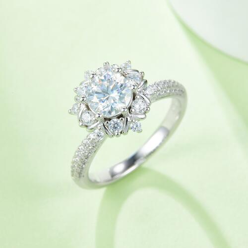 1 Carat Moissanite 925 Sterling Silver Flower Shape Ring Top