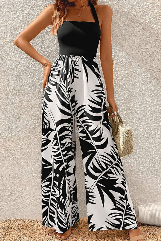 Printed Halter Wide Leg Jumpsuit