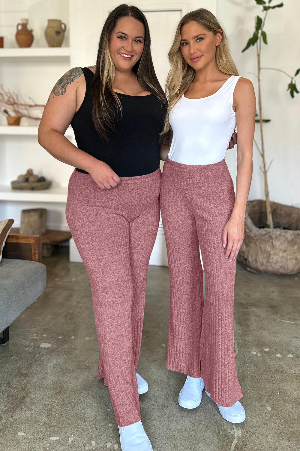 FAM-FAM Ribbed High Waist Flare Pants