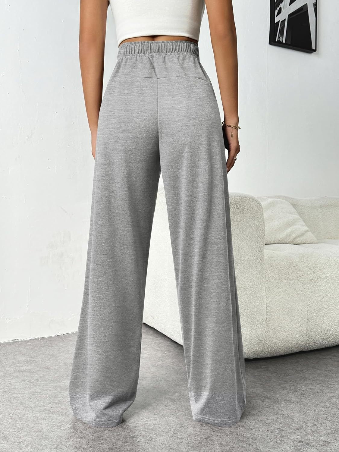 Drawstring Wide Leg Pants with Pockets Back