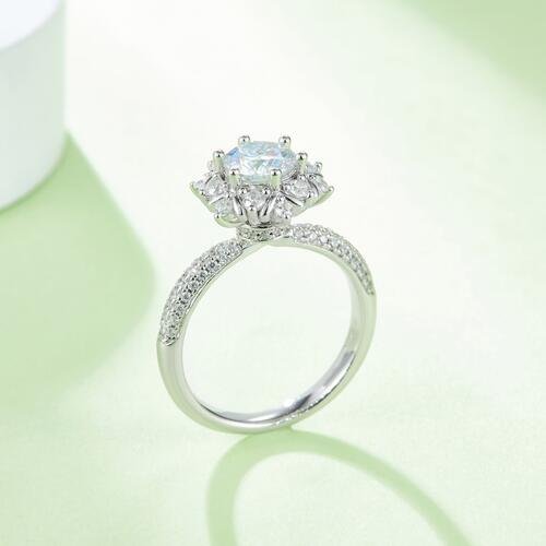 1 Carat Moissanite 925 Sterling Silver Flower Shape Ring Side