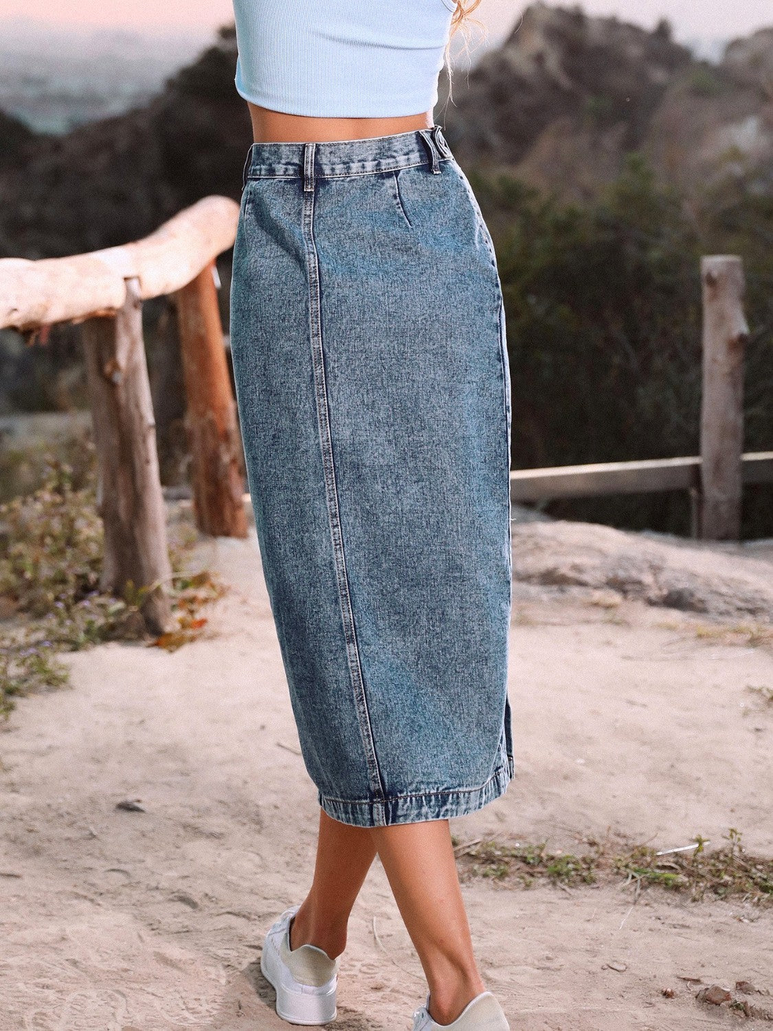 Button Down Denim Skirt back