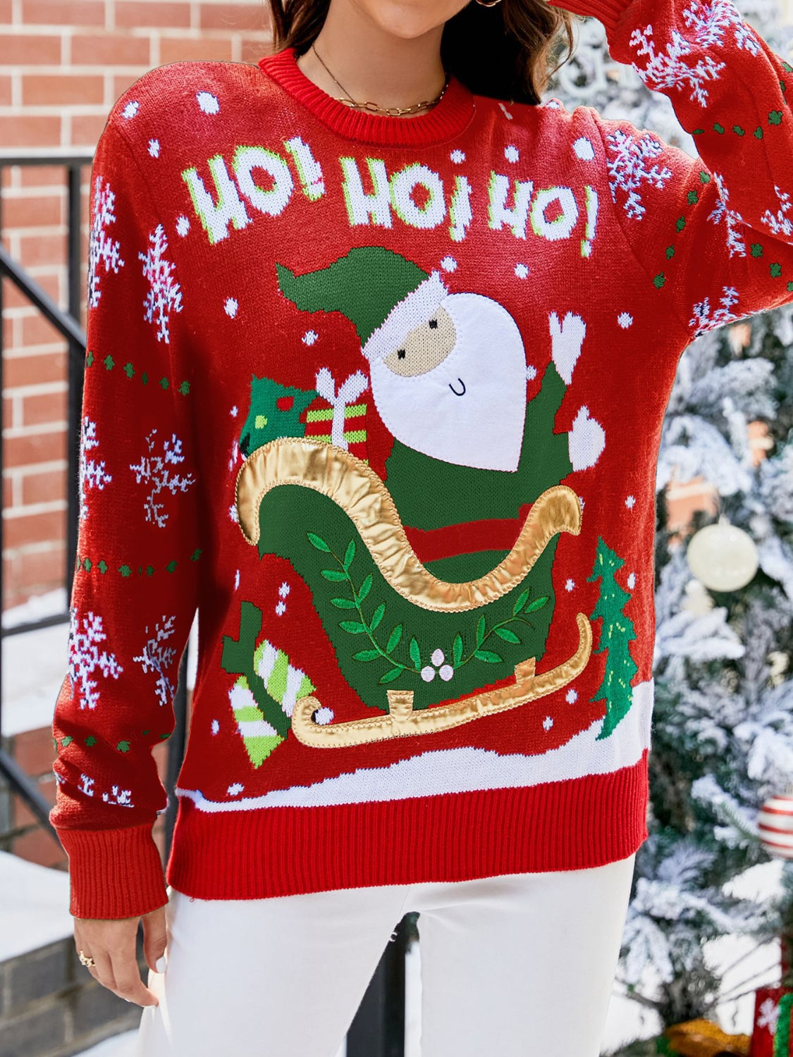 Santa Round Neck Long Sleeve Sweater Front