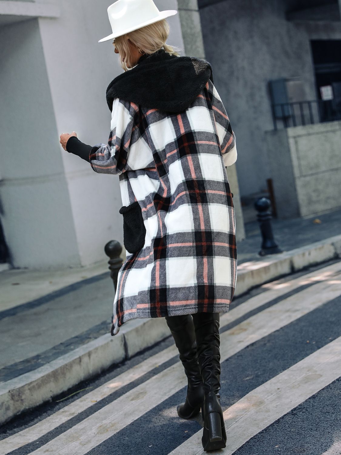 Plaid Button Down Hooded Jacket Back