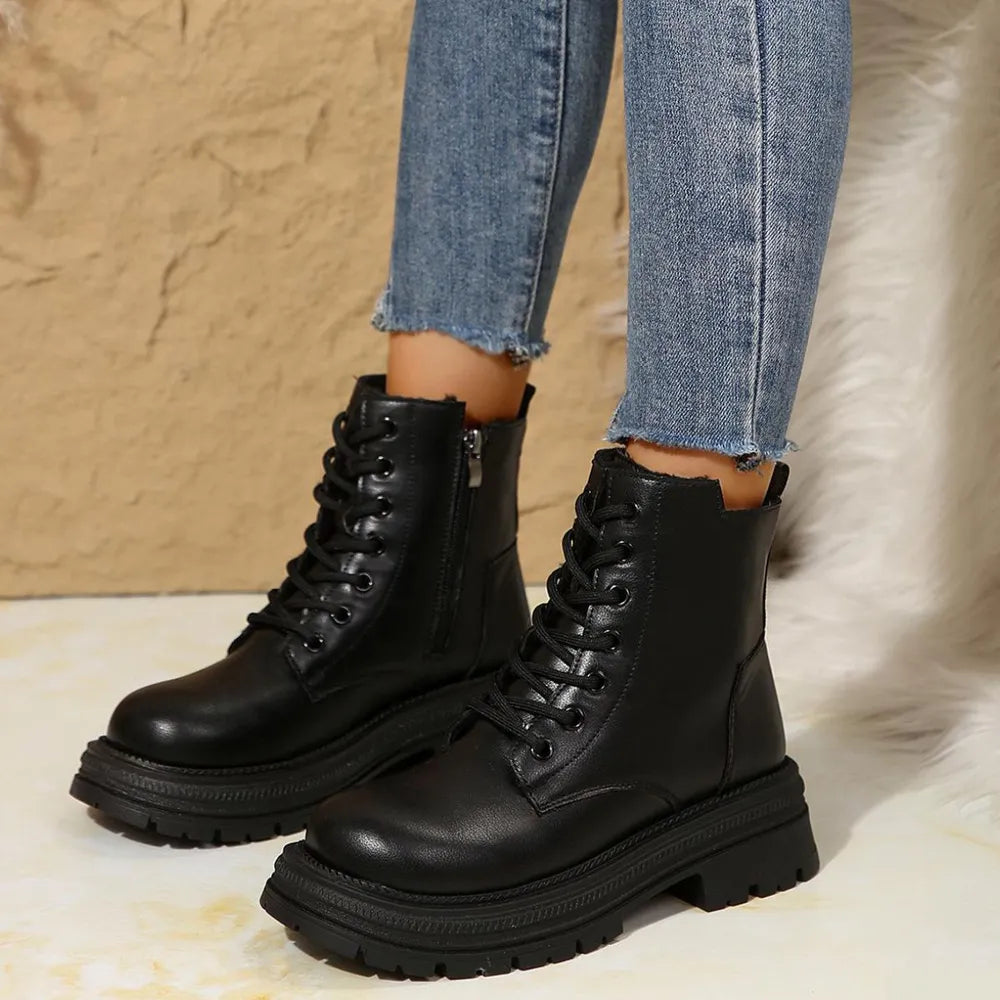 Lace Up Platform Boots with Side Zip