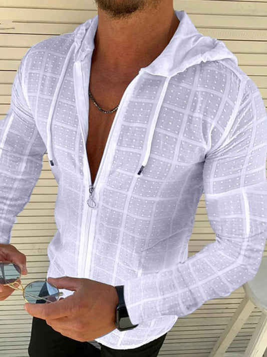 Men's Full Size Zip Up Long Sleeve Hooded Top Plus Size