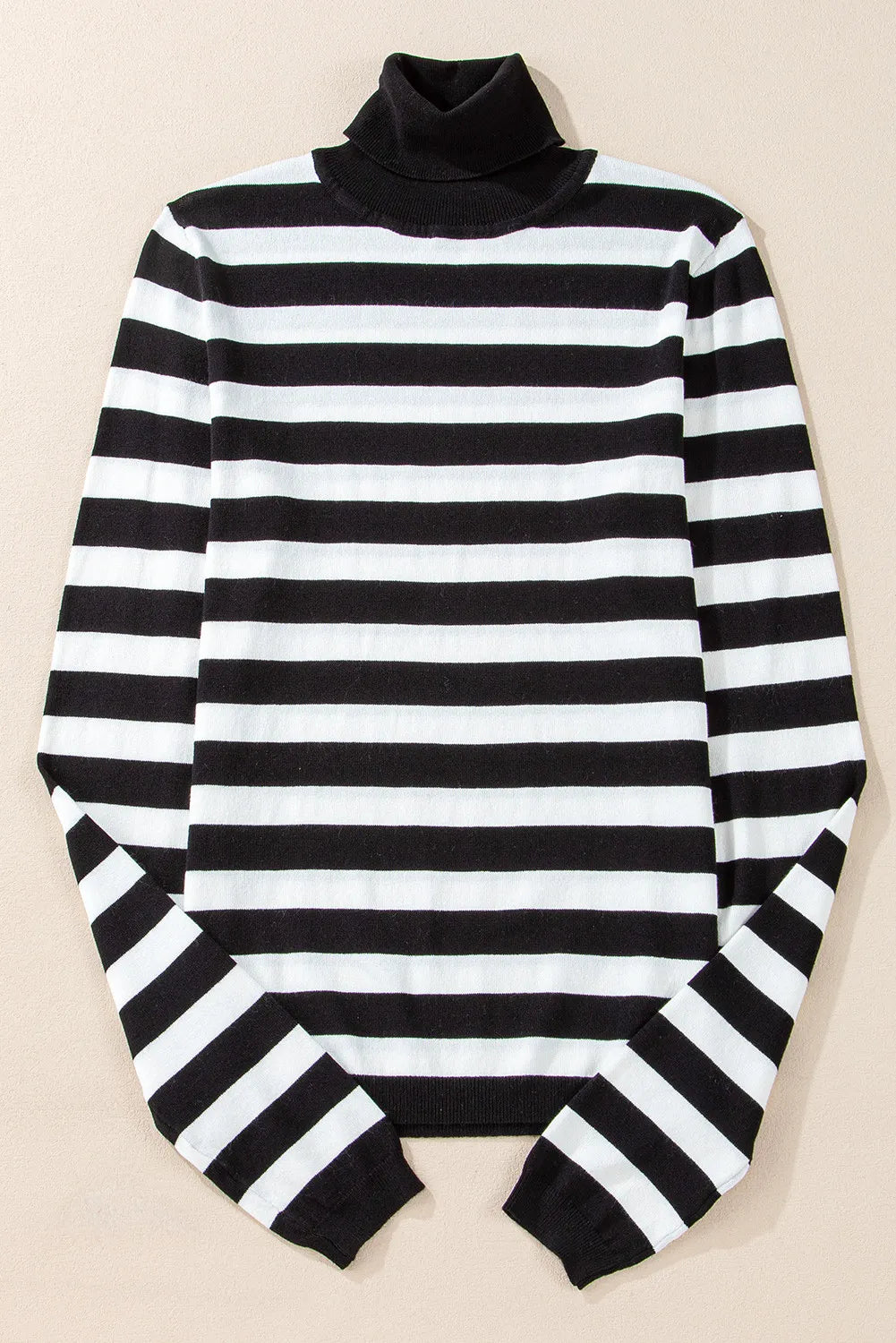 Striped Turtleneck Long Sleeve Knit Top