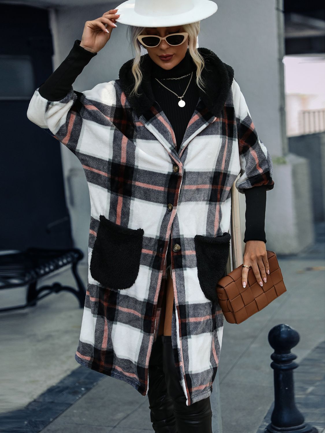 Plaid Button Down Hooded Jacket Front