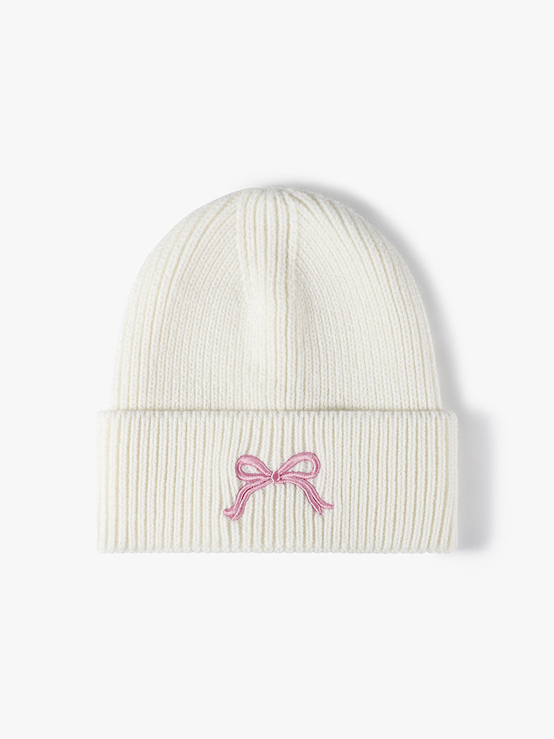 Embroidered Bow Knit Hat