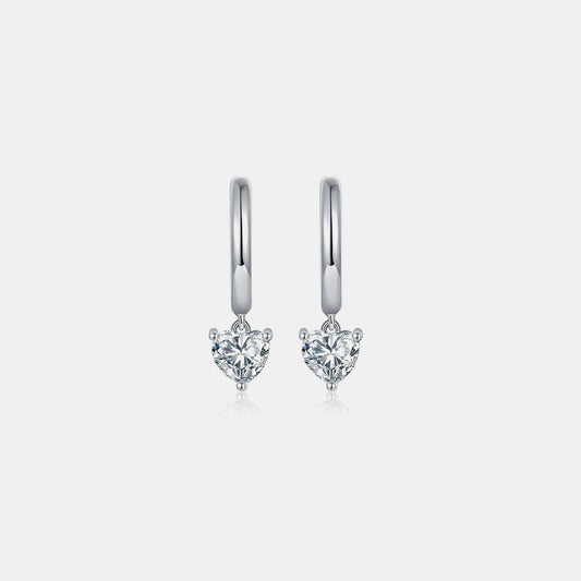 1 Carat Moissanite 925 Sterling Silver Heart Earrings Front