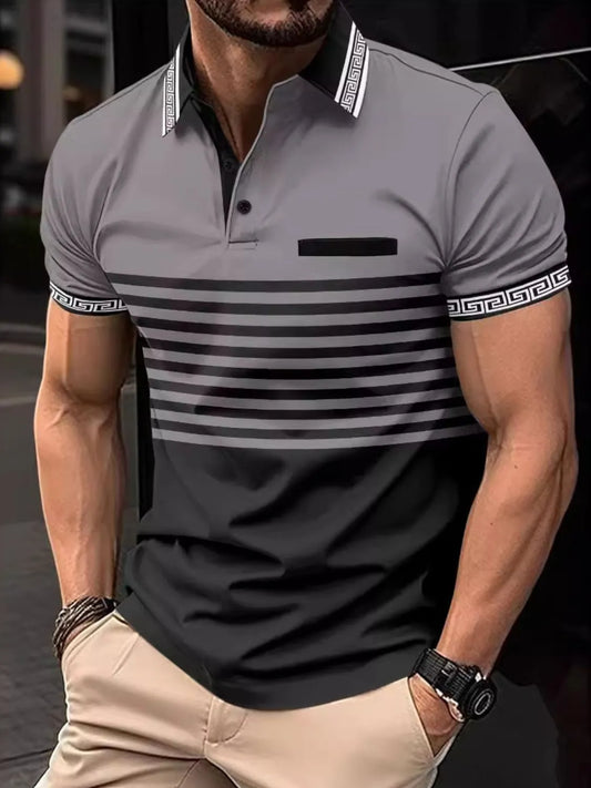 Men's Full Size Striped Collared Neck Short Sleeve Polo Plus Size