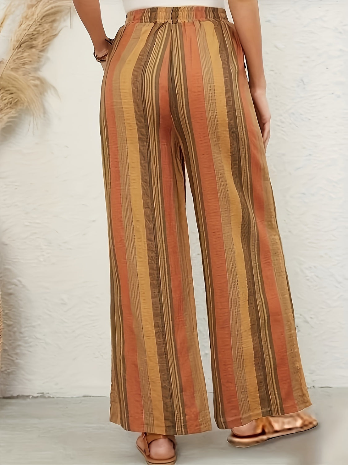 Full Size Drawstring Striped Wide Leg Pants