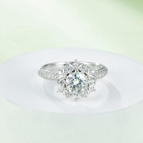 1 Carat Moissanite 925 Sterling Silver Flower Shape Ring Front