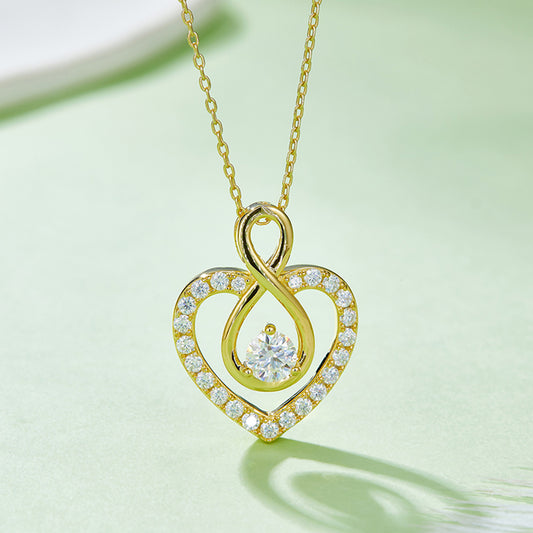 1 Carat Moissanite 925 Sterling Silver Heart Shape Necklace Front