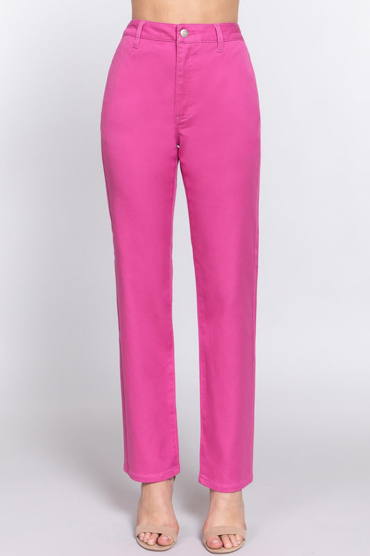 ACTIVE BASIC High Waist Straight Twill Pants Front