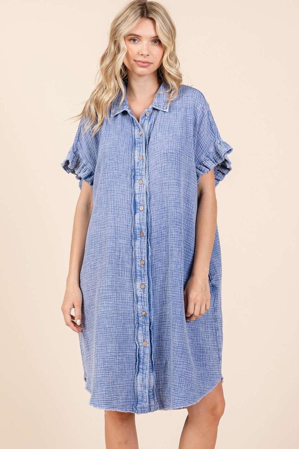 Mittoshop Mineral Wash Cotton Gauze Mini Shirt Dress