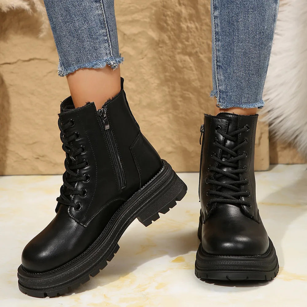 Lace Up Platform Boots with Side Zip