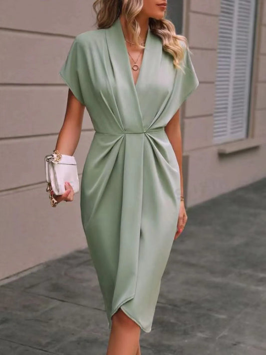 Ruched Surplice Short Sleeve Dress