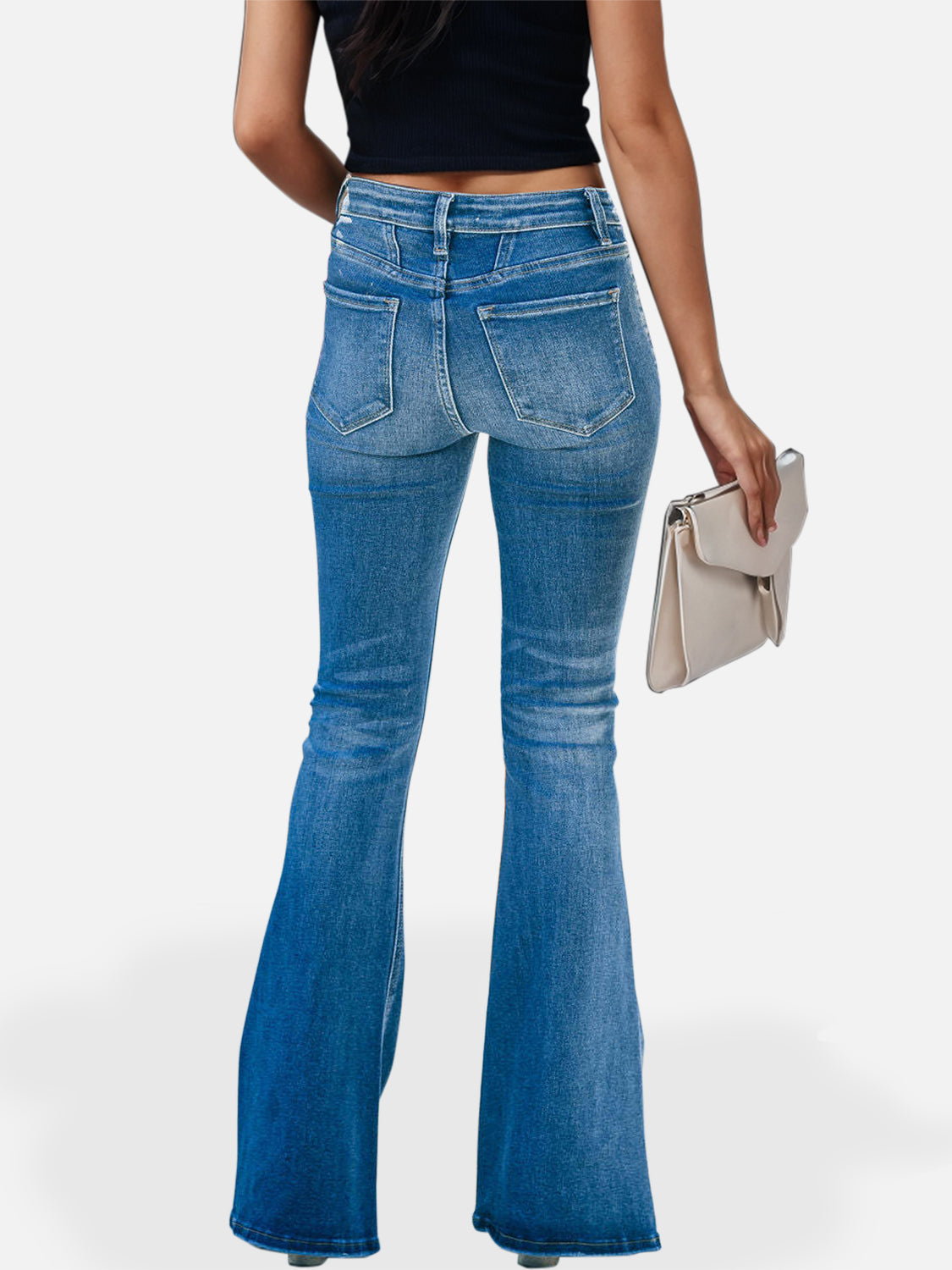 Button Fly Bootcut Jeans with Pockets Back