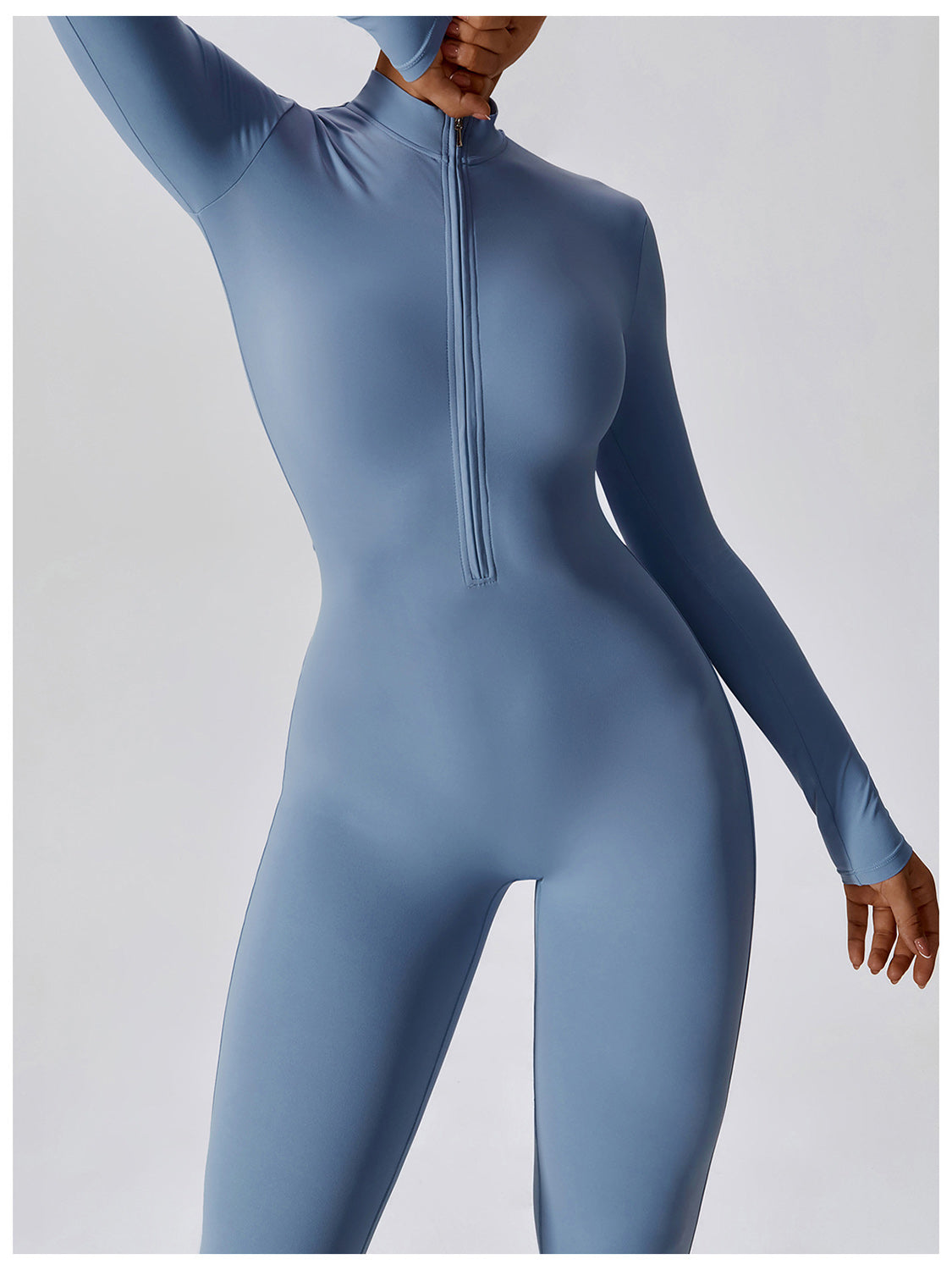 Zip Up Mock Neck Long Sleeve Jumpsuit